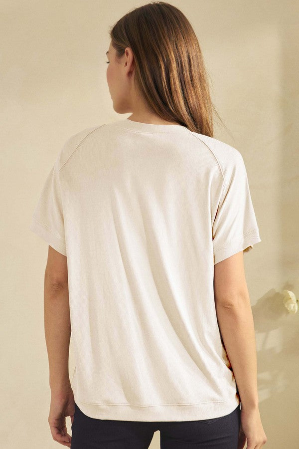 Everyday Soft Ribbed Loose Fit Short Sleeve Top - White by Yelete