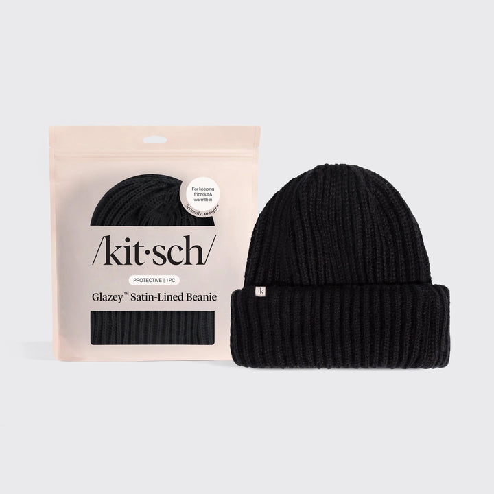 Glazey Satin-Lined Beanie - Black