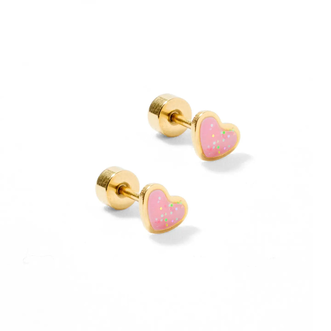 Screwback Stud Earrings - Nora Heart Pink By Linny Co