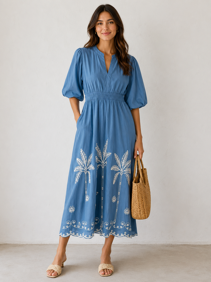 Embroidered Y-Neck Dress - Navy by Simply Southern