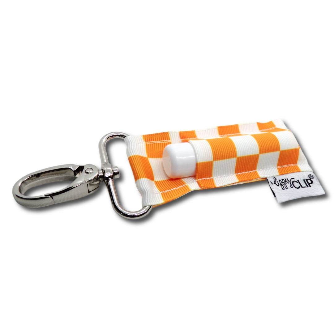 Orange and White Checkerboard LippyClip® Lip Balm Holder (PREORDER: Ships in 2-3 Weeks)