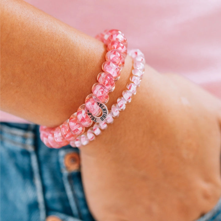 Teleties Hair Tie - Large and Small Band Pack of 5 - Breast Cancer Awareness (Ships Next Week)