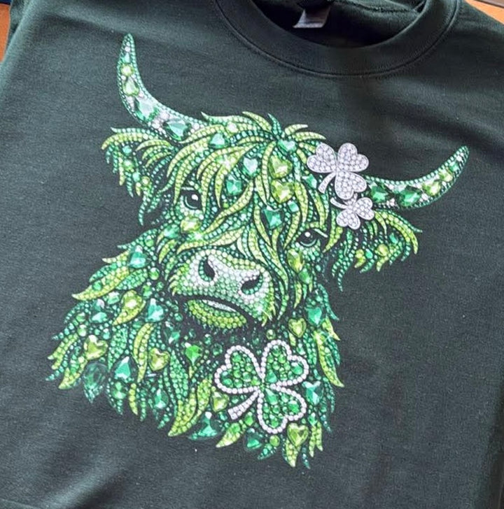 by PrepO: Sparkle Shamrock Cow Graphic Sweatshirt (Ships in 2-3 Weeks)