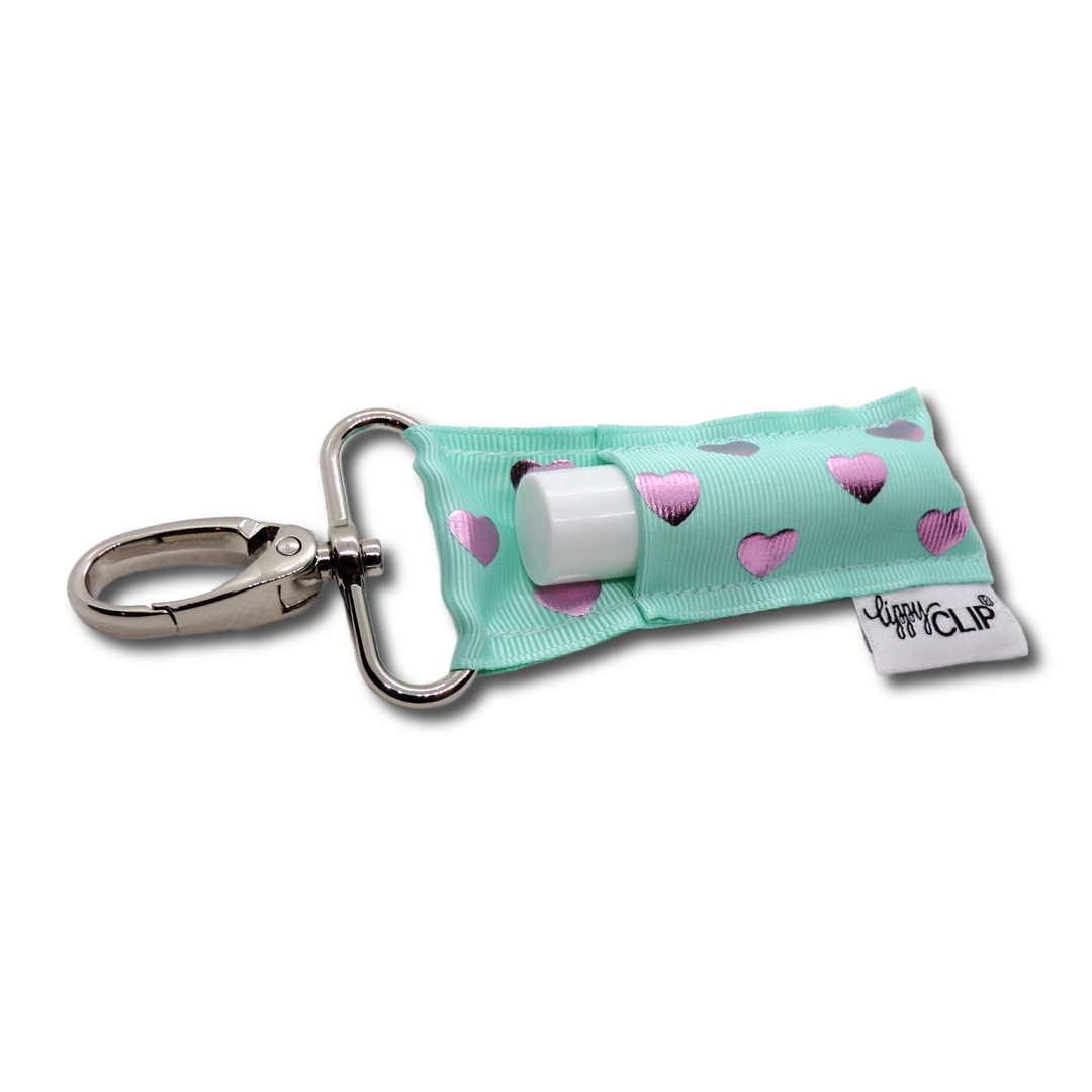 Pink Hearts on Aqua LippyClip® Lip Balm Holder (PREORDER: Ships in 2-3 Weeks)