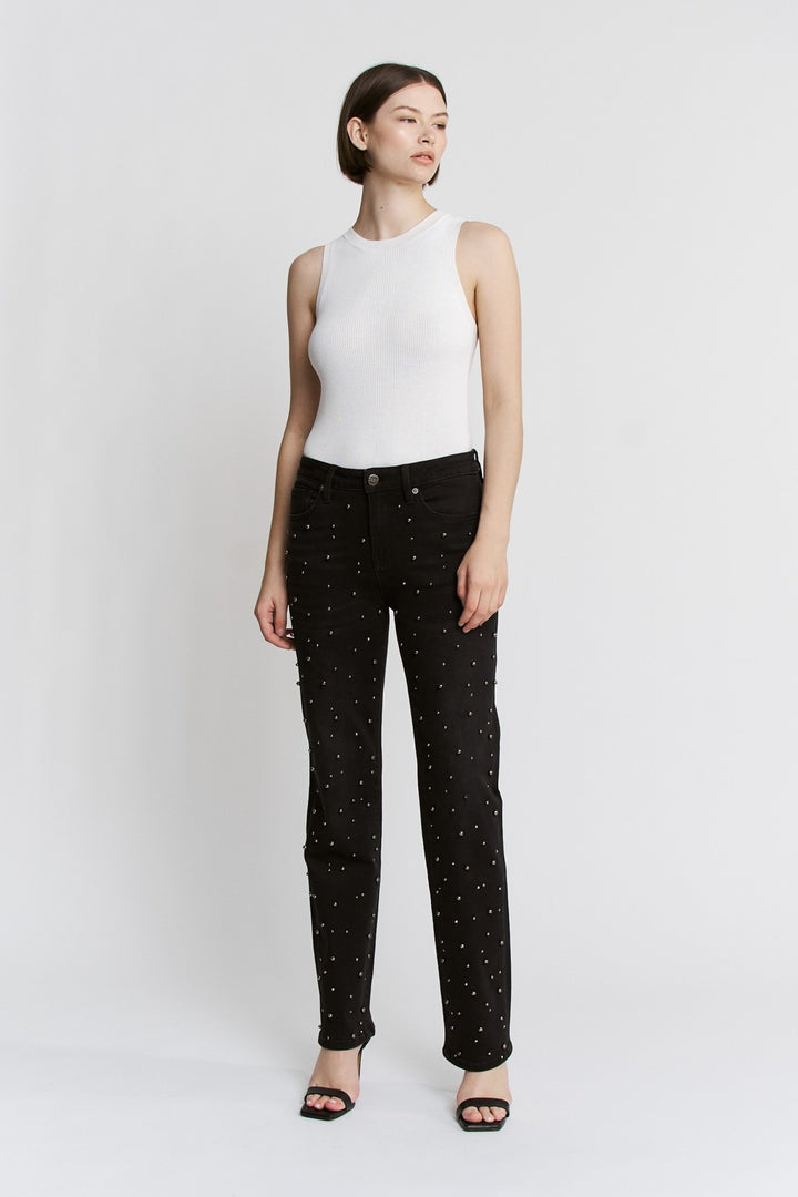 Black Pearl High Rise Straight Embellished Jeans By Mica Denim