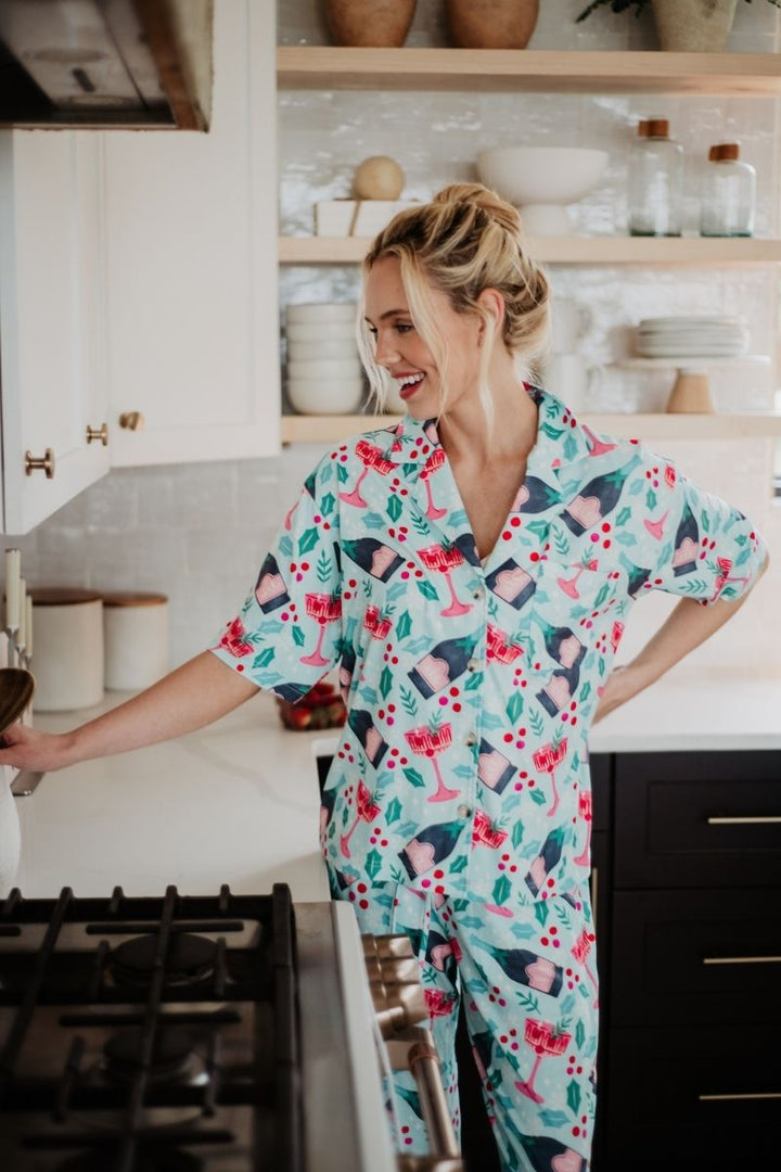 Holiday Champagne, Coupes & Holly PJ Pants Set by Katydid