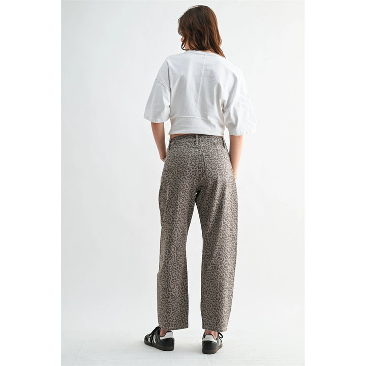 Printed Ash High Rise Straight-Tummy Tuck Ankle Barrel Pants By Mica Denim
