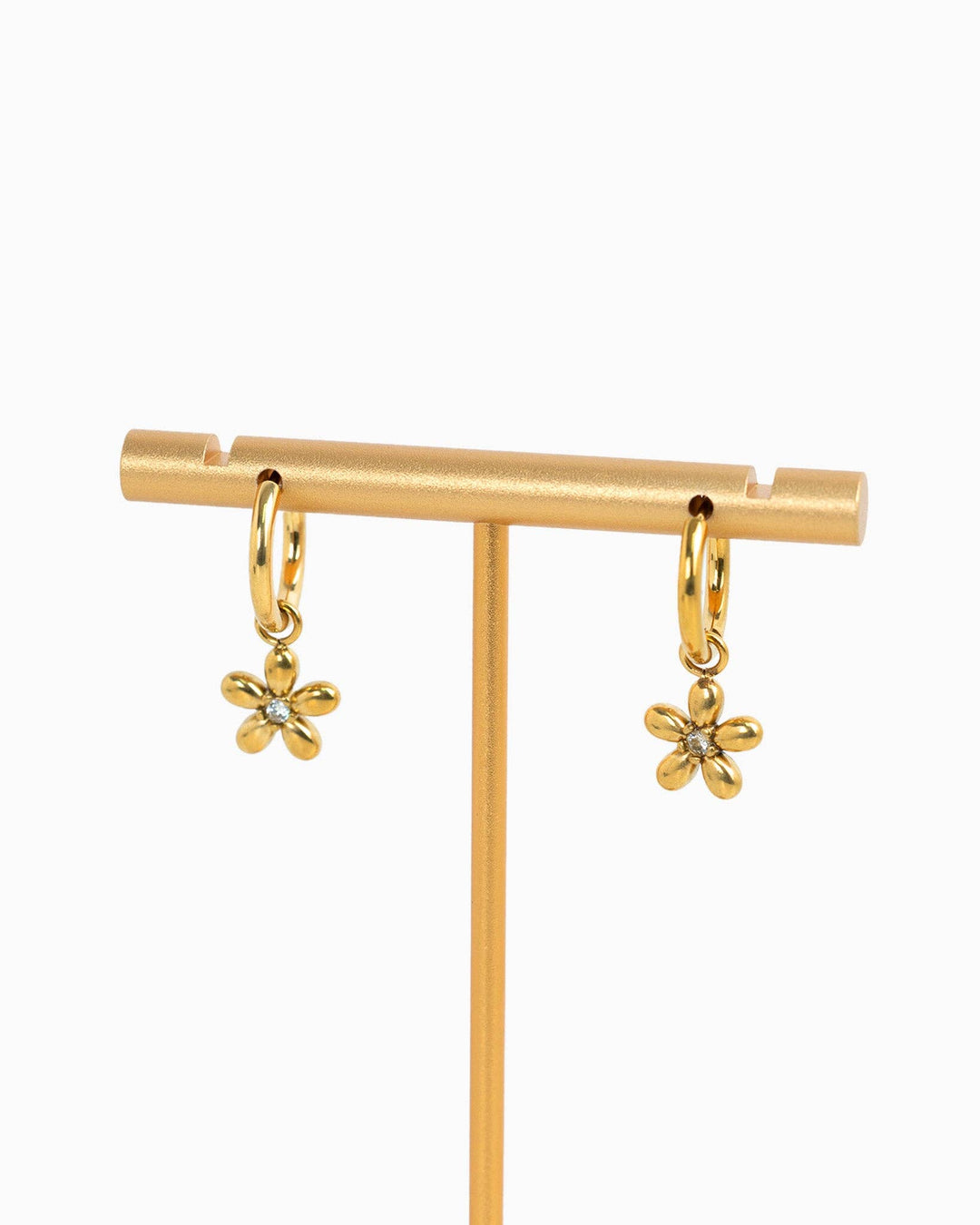 Flower CZ Drop Huggie Hoop Earrings