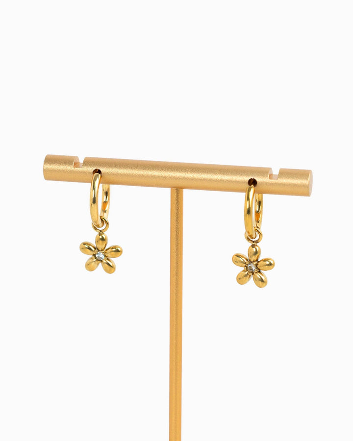 Flower CZ Drop Huggie Hoop Earrings
