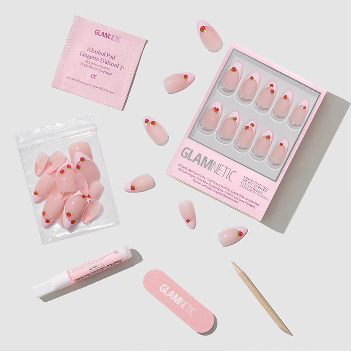 Strawberry Bits Short Almond Press-On Nails by Glamnetic