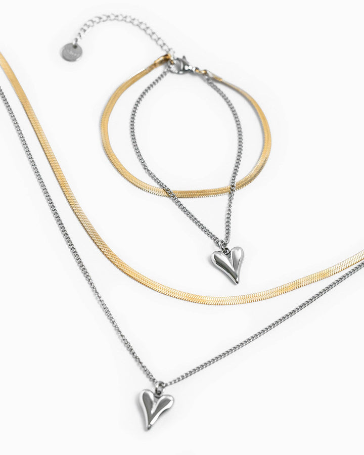 Layered Snake Chain Heart Necklace