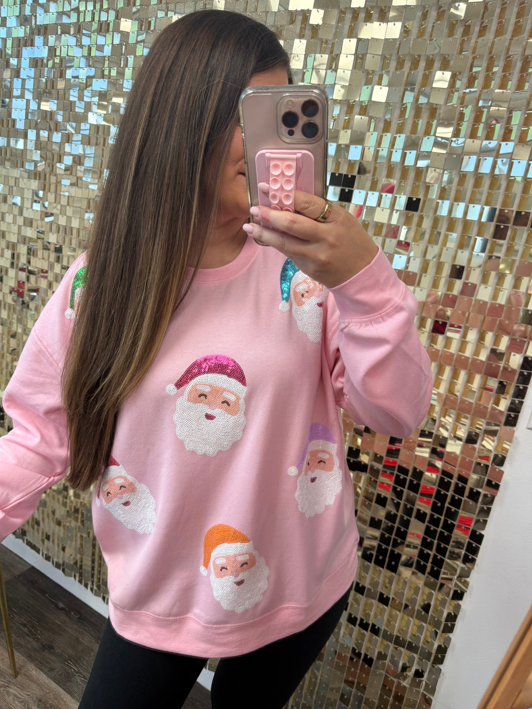 Blush Santa Sparkle Sweatshirt by Mud Pie