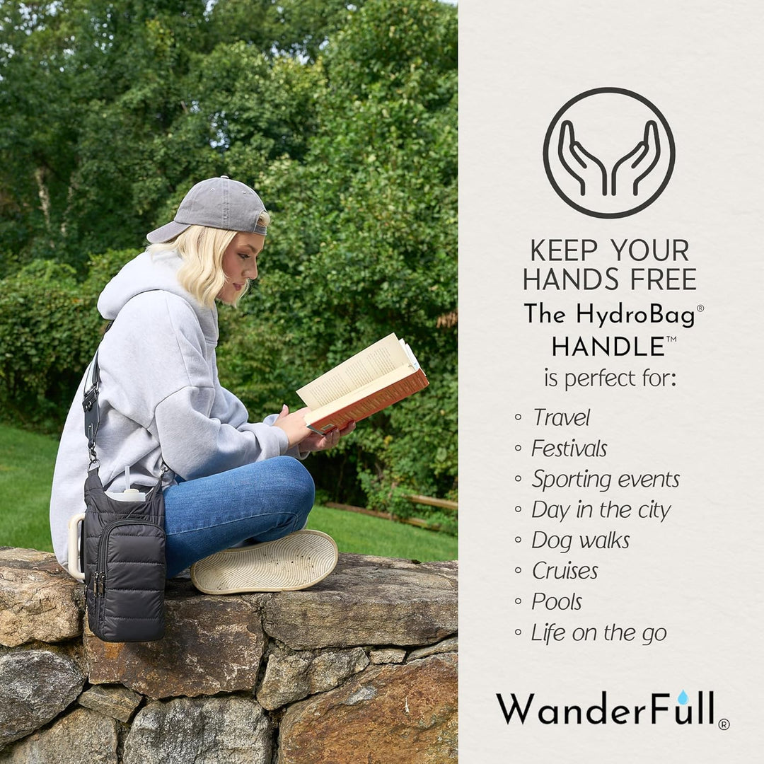 JUNE MARKET: HydroBag® HANDLE®- Black Matte with Gray, Black, White Striped Strap by Wanderfull (Ships in 2-3 Weeks)