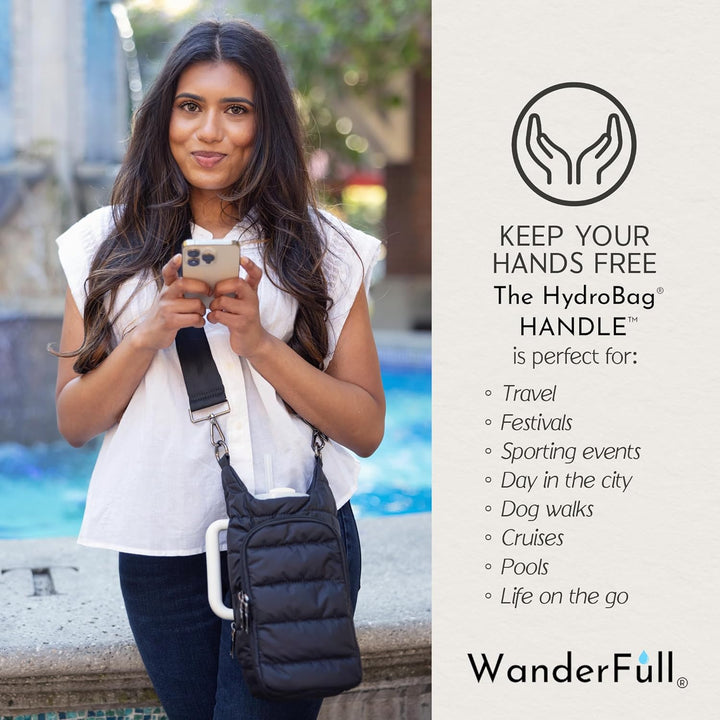 JUNE MARKET: HydroBag® HANDLE®- Black Matte with Vegan Leather Trimmed Strap by Wanderfull (Ships in 2-3 Weeks)