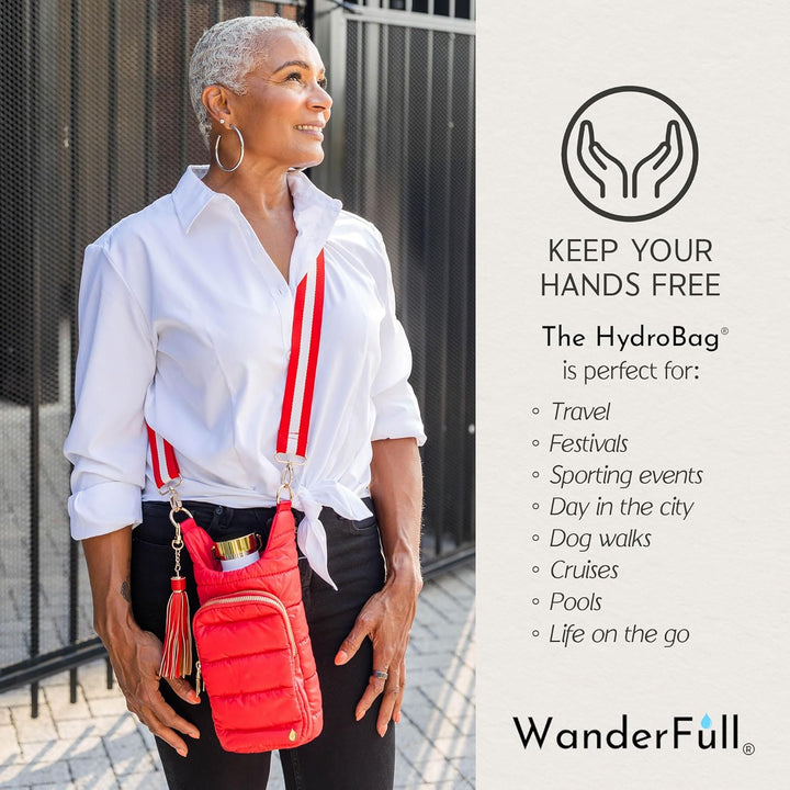 JUNE MARKET: Poppy Red HydroBag® with Red & White Striped Strap by Wanderfull (Ships in 2-3 Weeks)