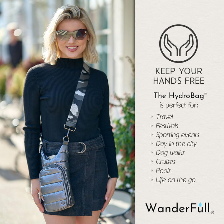JUNE MARKET: Pewter Glossy HydroBag® with Camo Strap by Wanderfull (Ships in 2-3 Weeks)
