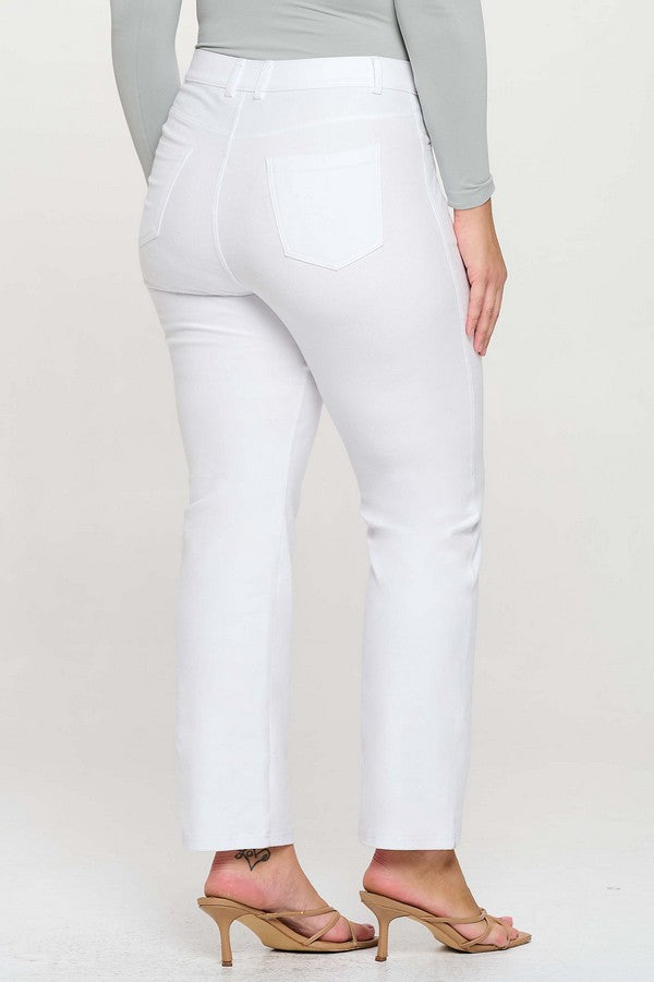 Solid Straight Leg Jeggings - White by Yelete