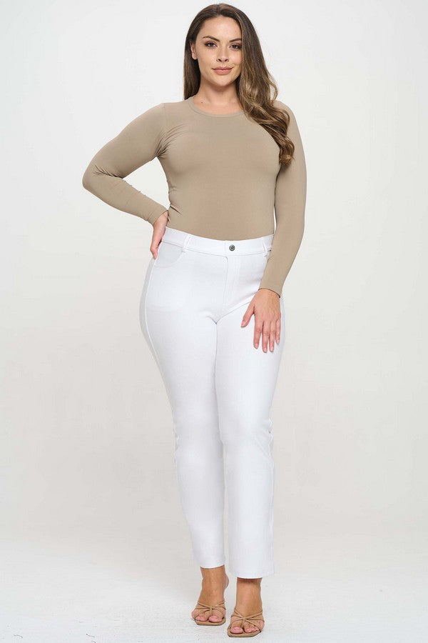 Solid Straight Leg Jeggings - White by Yelete