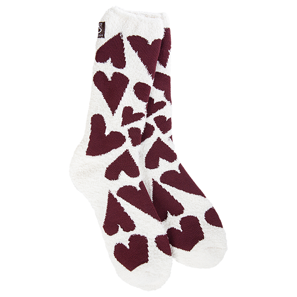 Dark Red Hearts Cozy Crew Socks by World's Softest Socks