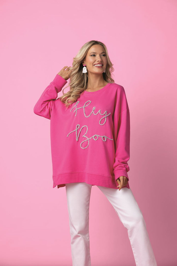'Hey Boo' Pink Sparkle Sweatshirt by Mud Pie