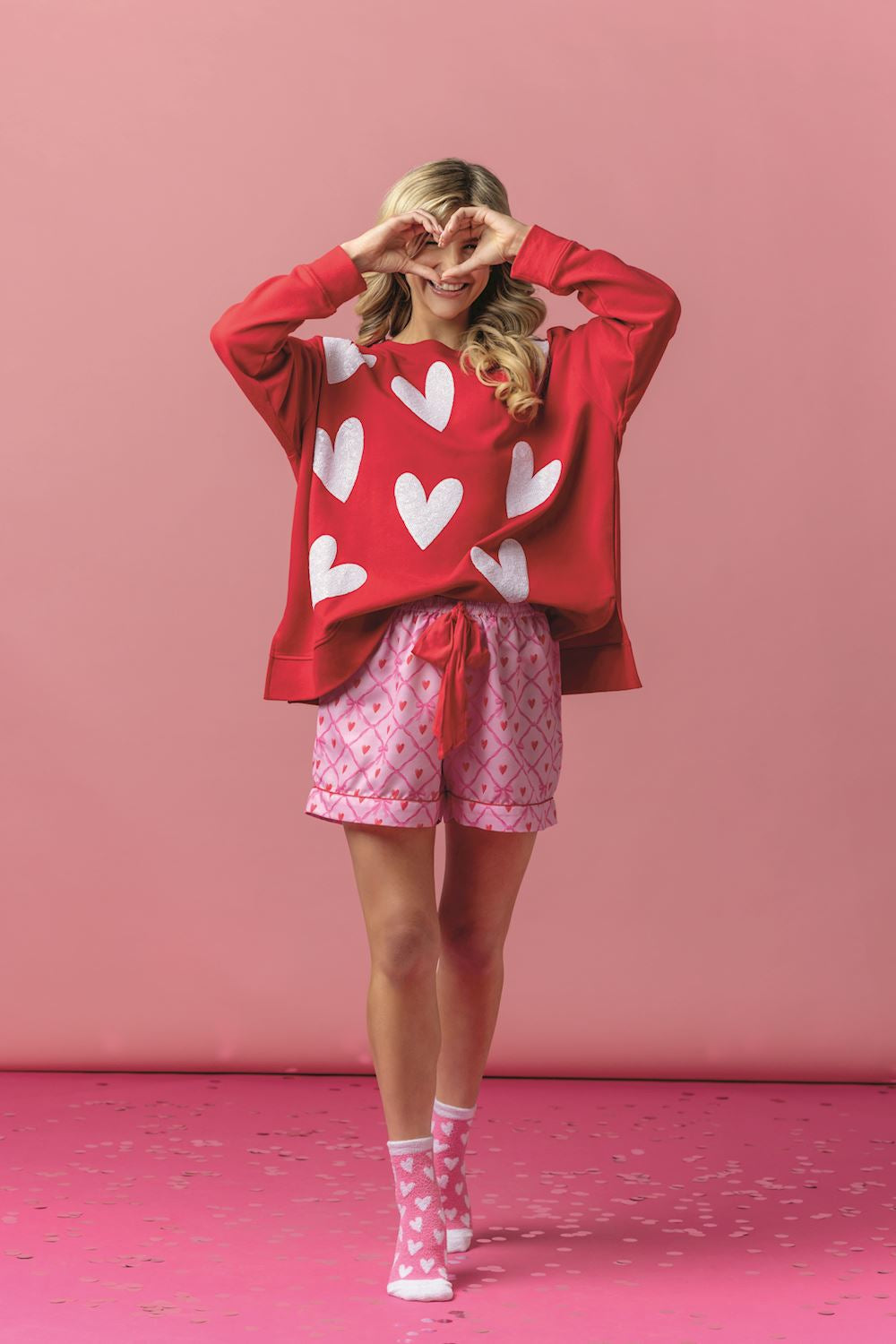 Red & Hearts Valentine's Sparkle Sweatshirt by Mud Pie