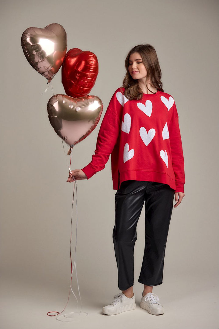 Red & Hearts Valentine's Sparkle Sweatshirt by Mud Pie