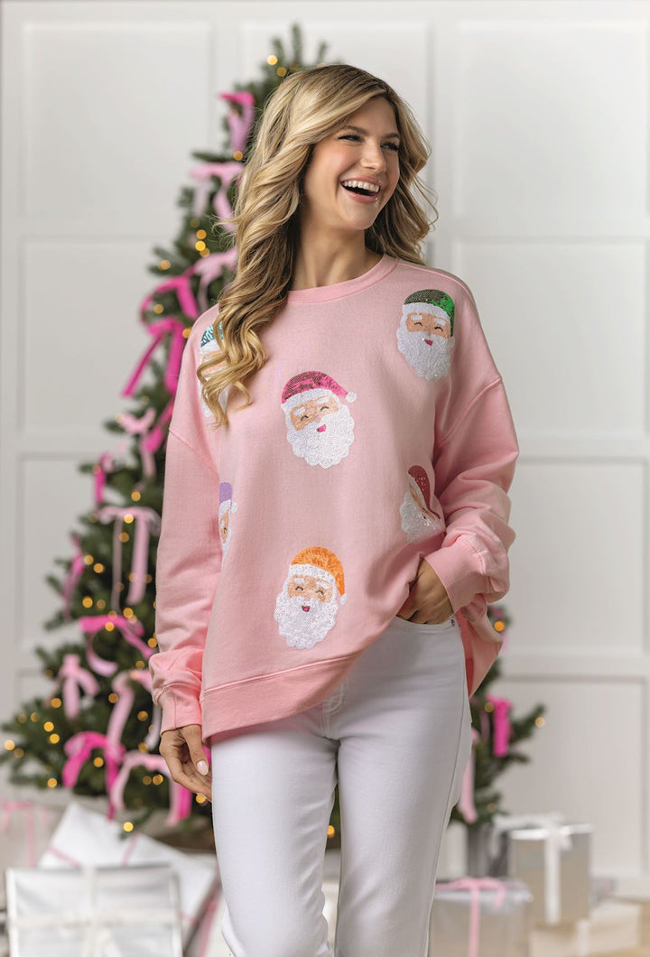 Blush Santa Sparkle Sweatshirt by Mud Pie