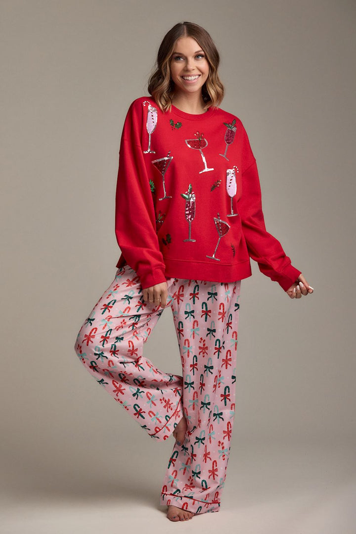 Red Holiday Cocktails Sparkle Sweatshirt by Mud Pie