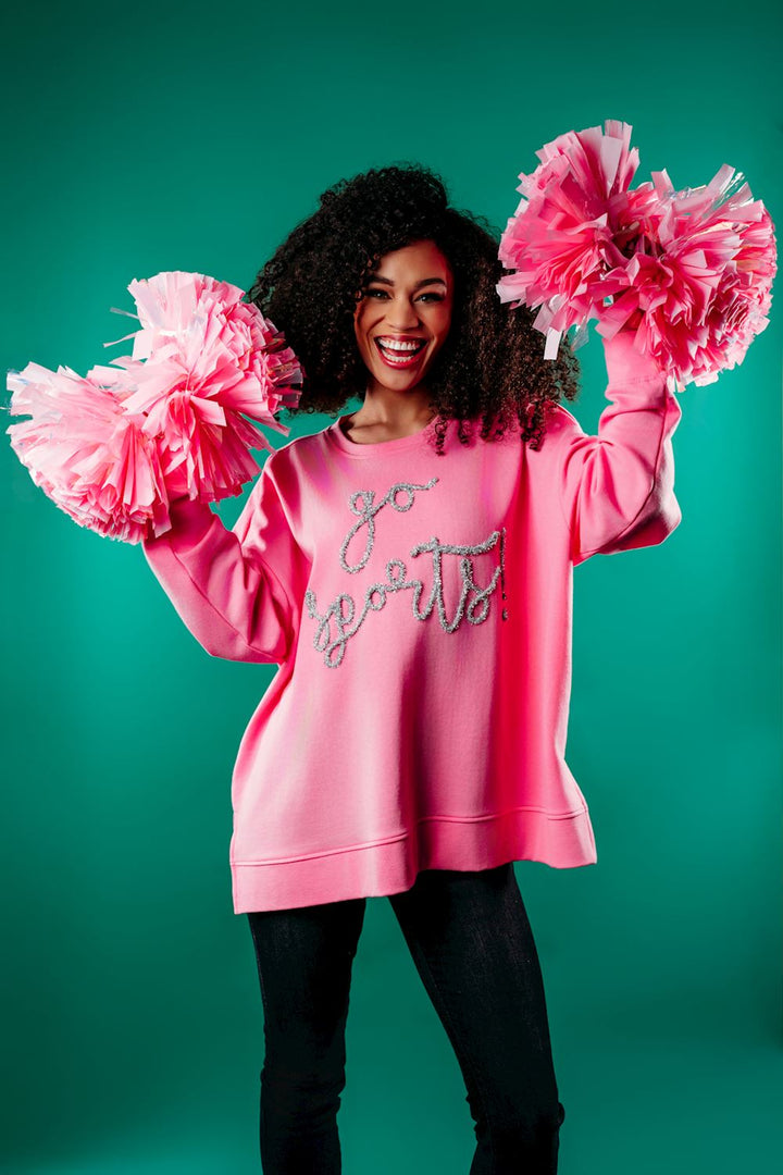 'Go Sports!' Pink Sparkle Sweatshirt by Mud Pie