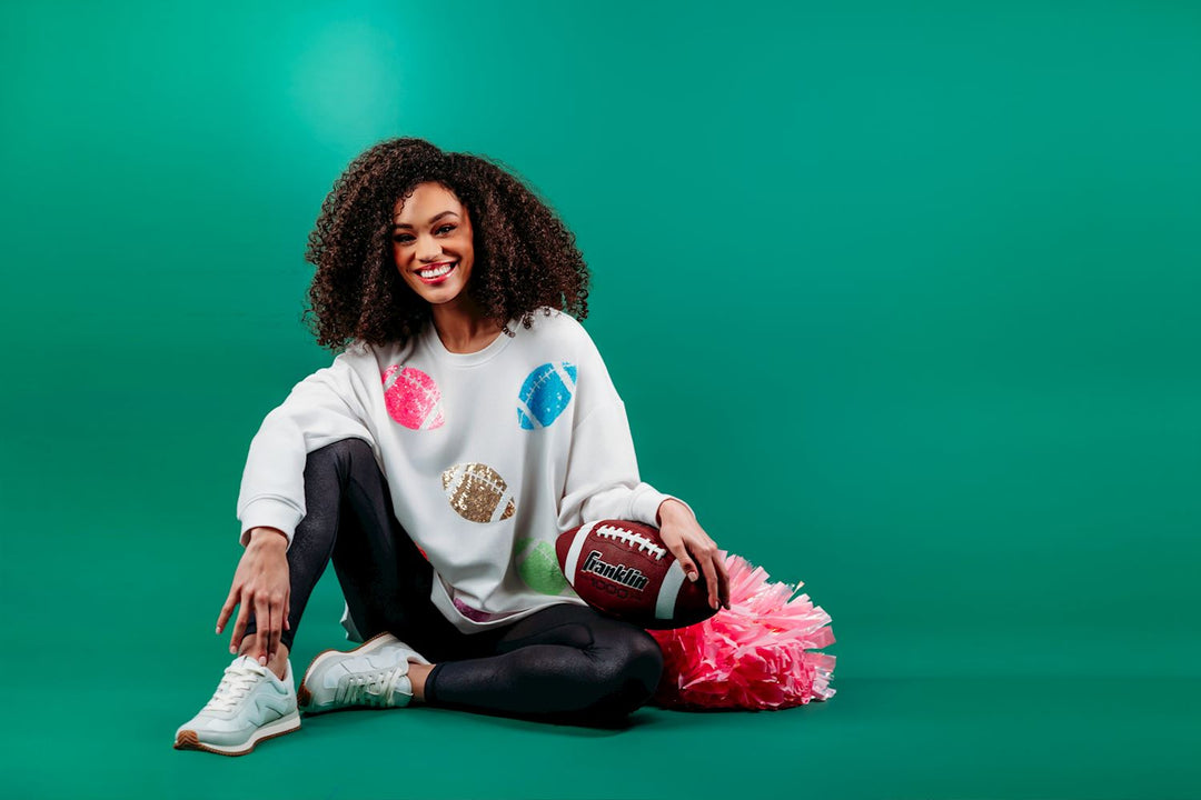 Football Sparkle Sequin Sweatshirt by Mud Pie
