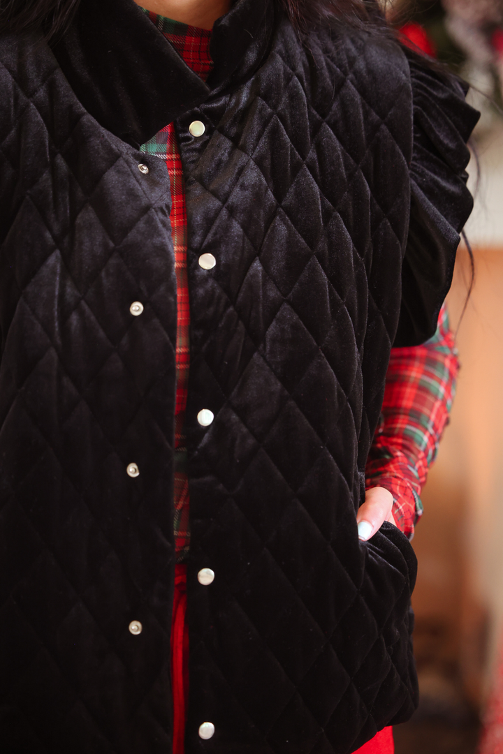Velvet Quilted Vest- Black by Jess Lea (PREORDER: Ships in October)