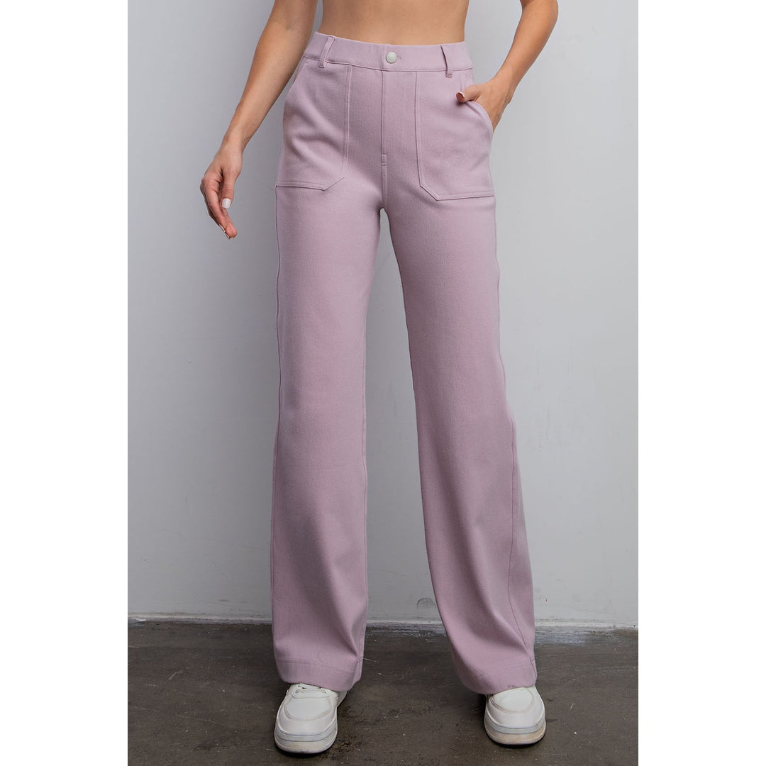 Final Sale: Cotton Stretch Twill Wide Pants by Rae Mode - Dusty Lavender