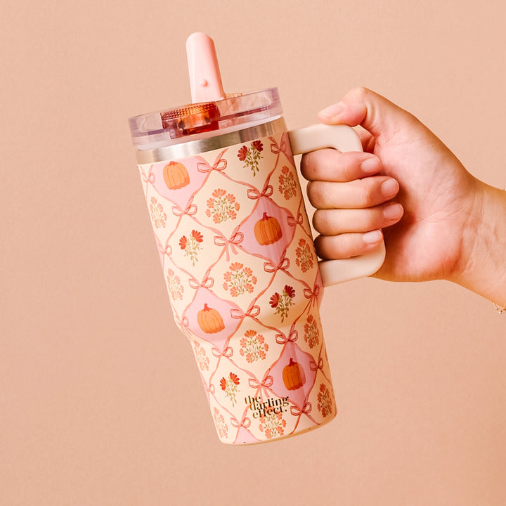 Patchwork Pumpkins 20 oz Lifestyle Flip Straw Tumbler by the Darling Effect