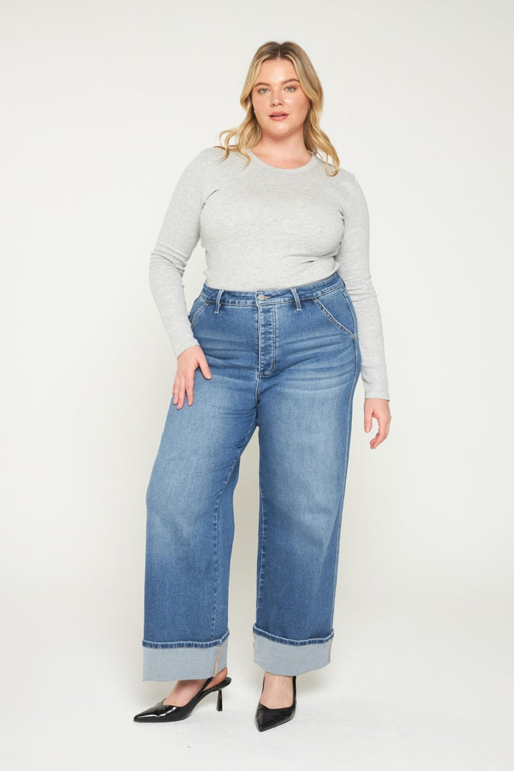 Every Bleu Super High Rise Wide Cuffed Leg Jeans By Mica Denim