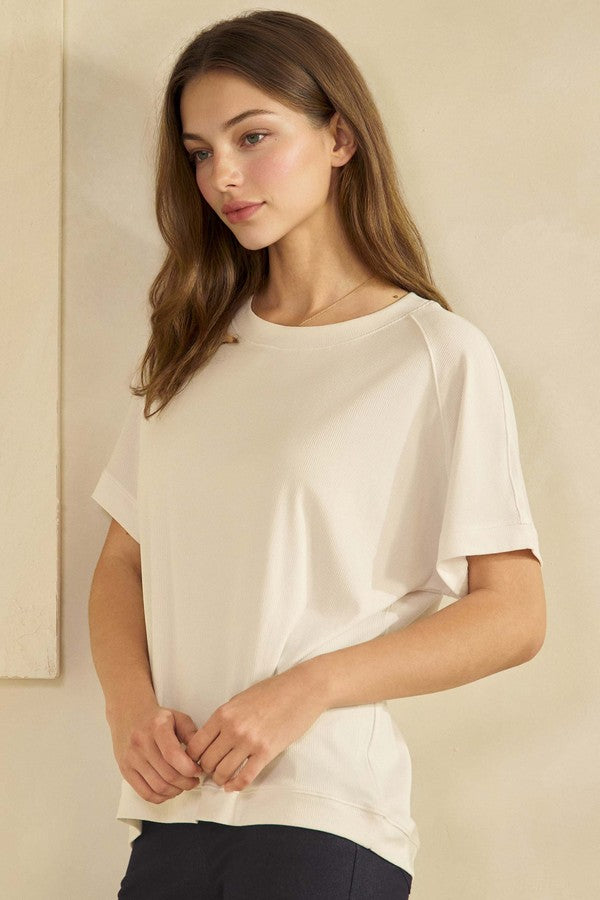 Everyday Soft Ribbed Loose Fit Short Sleeve Top - White by Yelete