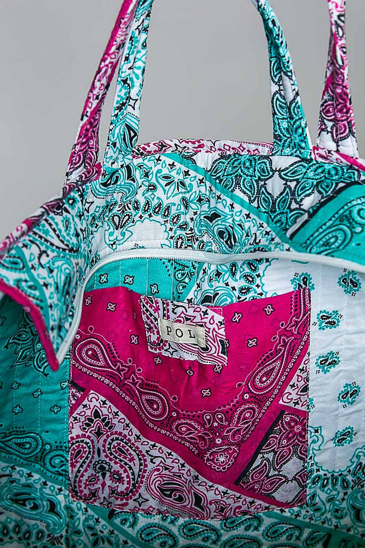 'Aloha' Embroidered Quilted Tote Bag - Mint by POL