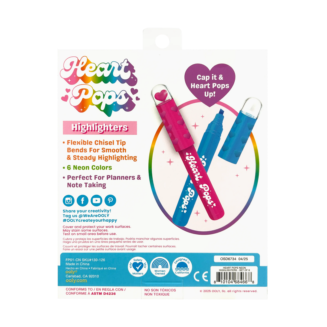 Heart Pops Neon Highlighters Set