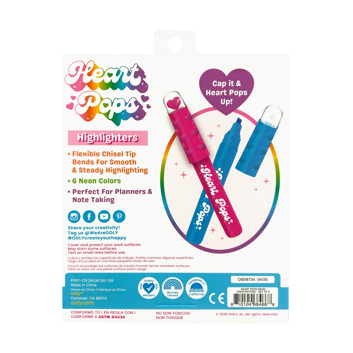 Heart Pops Neon Highlighters Set