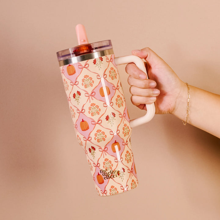 Patchwork Pumpkins 40 oz Lifestyle Flip Straw Tumbler by the Darling Effect