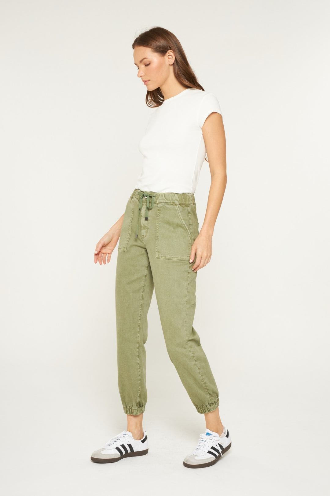 Olive High Rise Cropped Joggers By Mica Denim