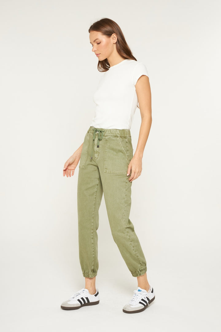 Olive High Rise Cropped Joggers By Mica Denim