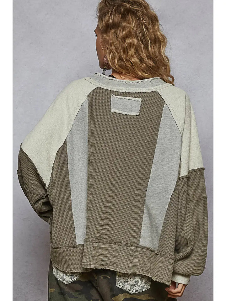 Multi Textured French Terry Thermal Long Sleeve - Grey Multi by POL