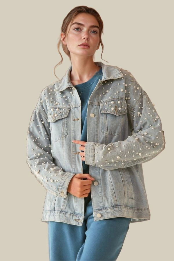 Pearl Rhinestone Denim Jacket by Davi & Dani