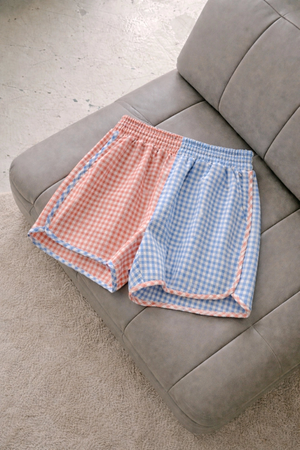 Gingham Color Block Shorts - Pink & Sky Blue by Jade By Jane