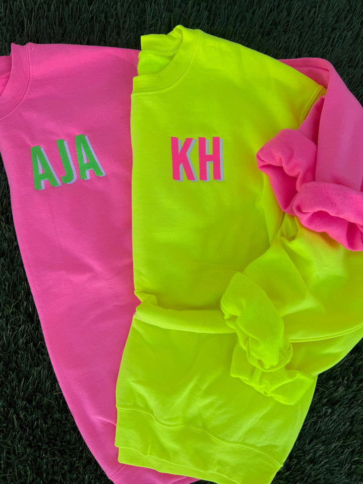by PrepO: Custom Embroidered Neon Shadow Initial Sweatshirt (Ships in 2-3 Weeks)