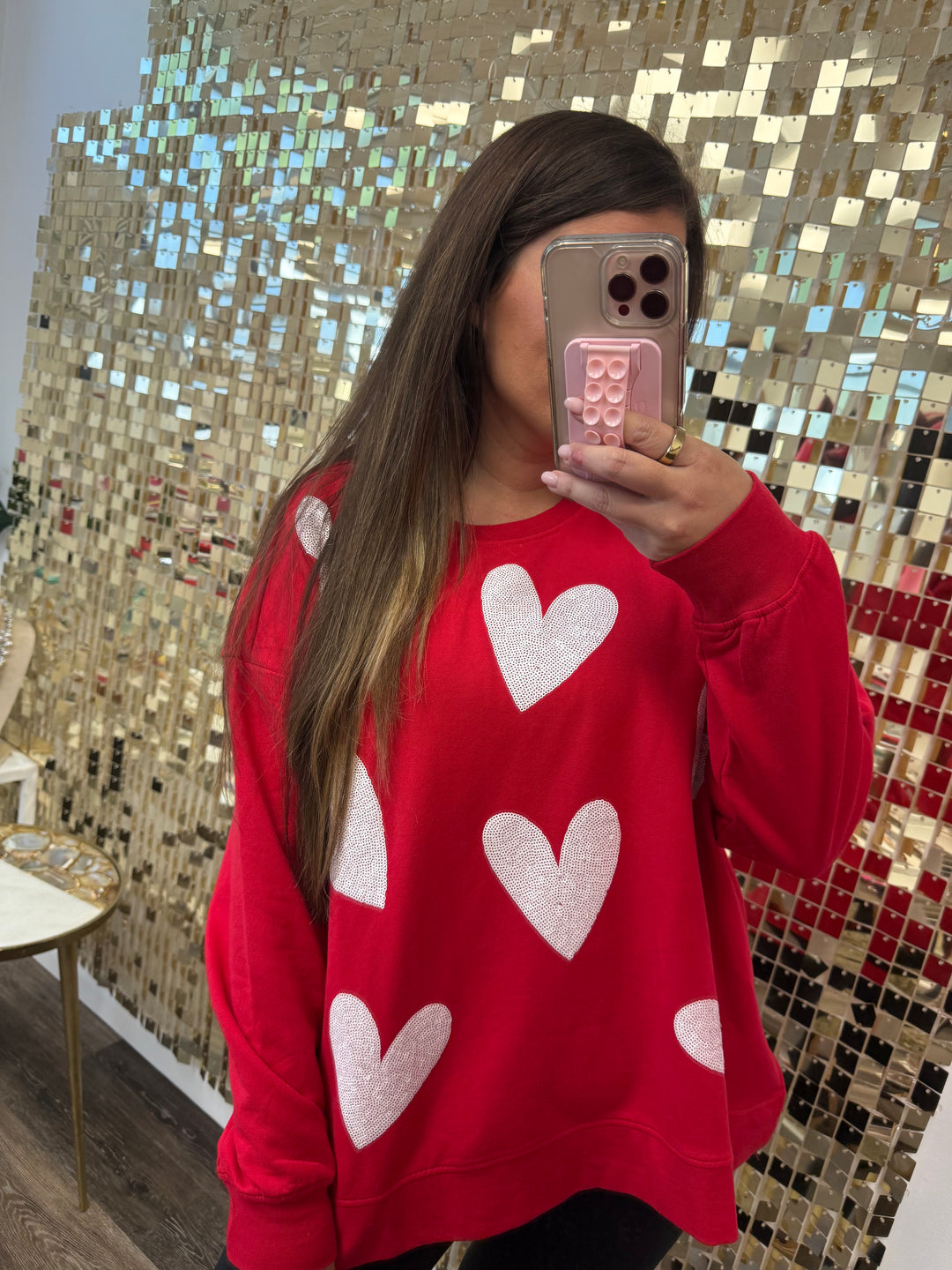 Red & Hearts Valentine's Sparkle Sweatshirt by Mud Pie