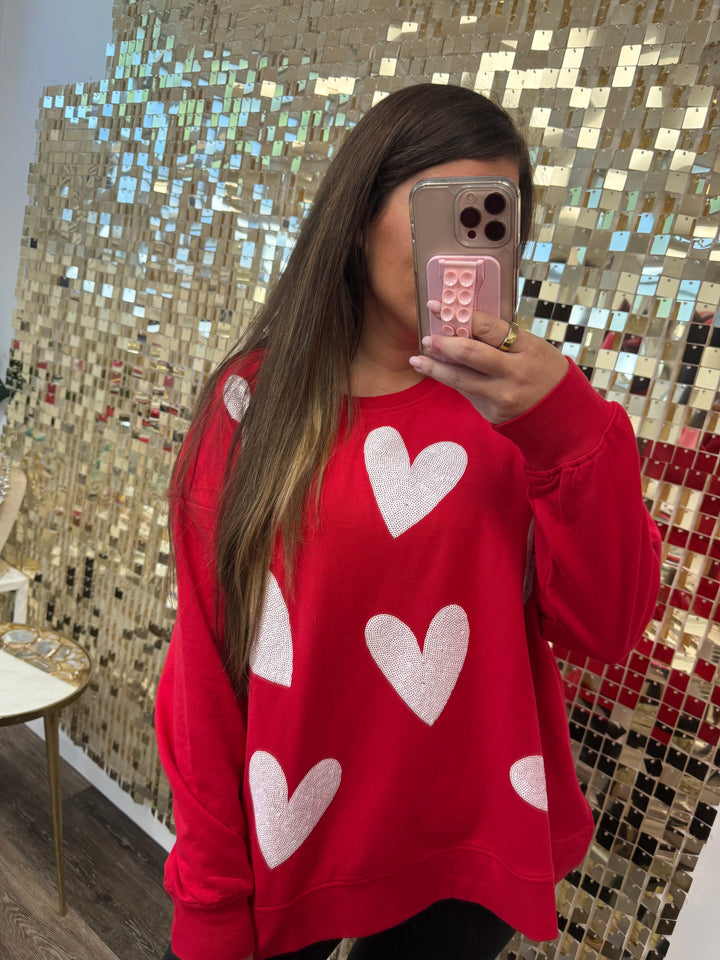 Red & Hearts Valentine's Sparkle Sweatshirt by Mud Pie