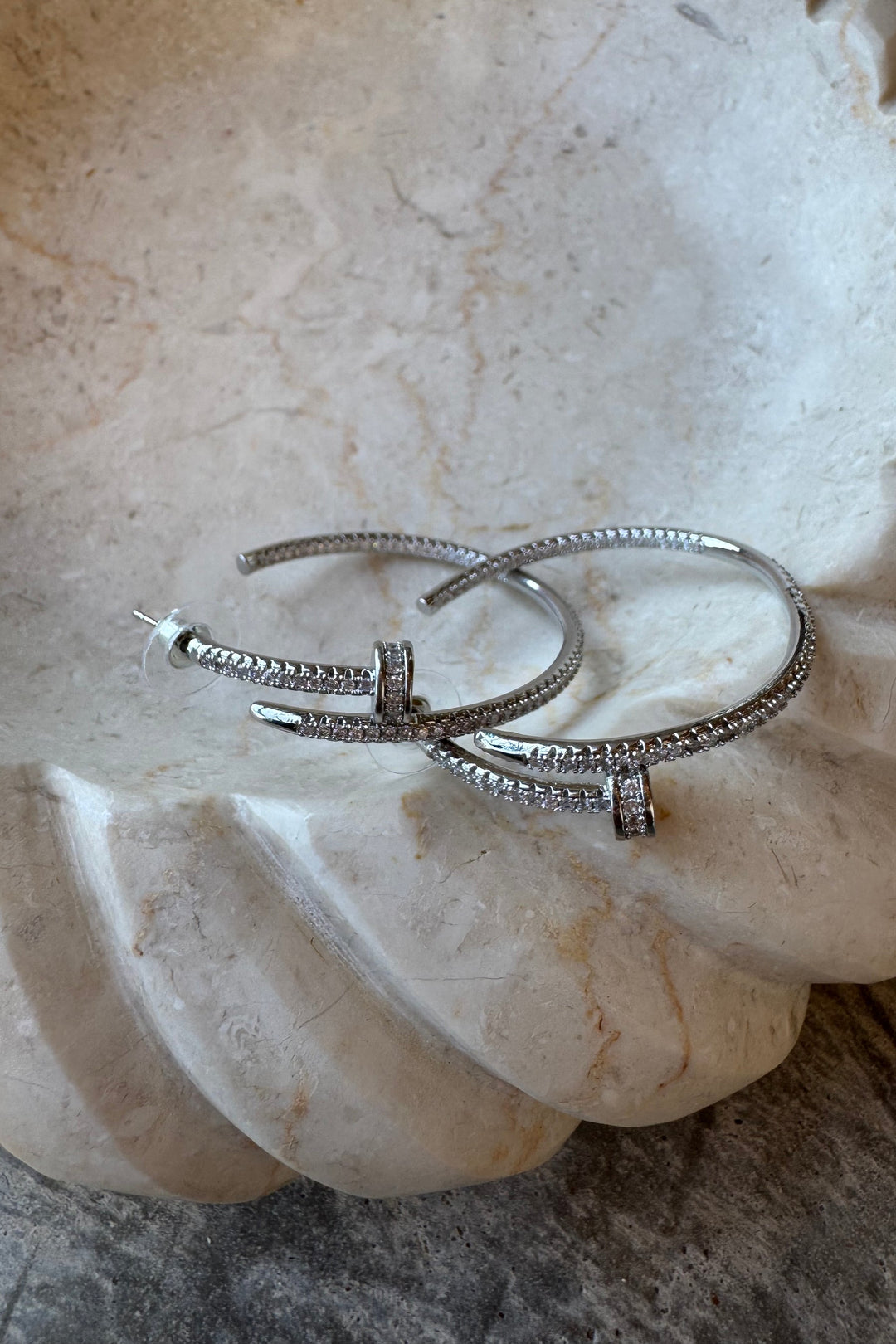 Rhinestone Nailhead Hoop Earrings by Blakeley