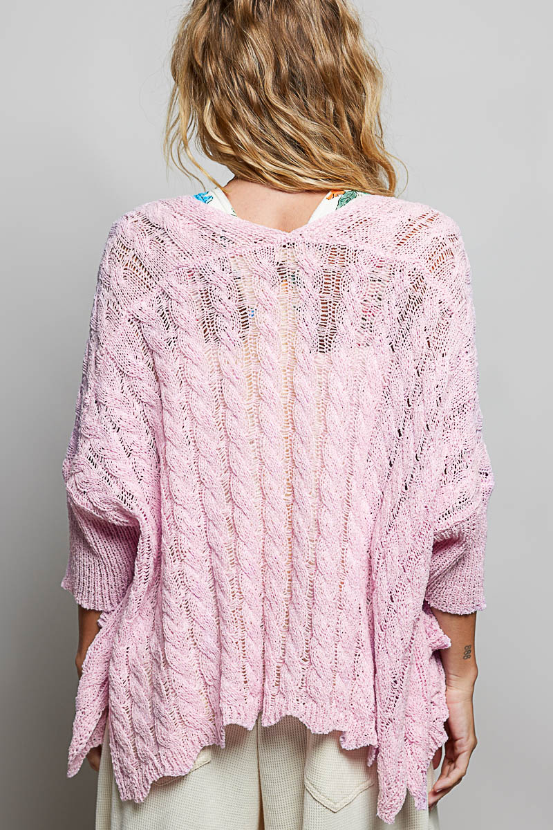Short Sleeve Cable Lightweight Sweater Cardigan - Blush by POL