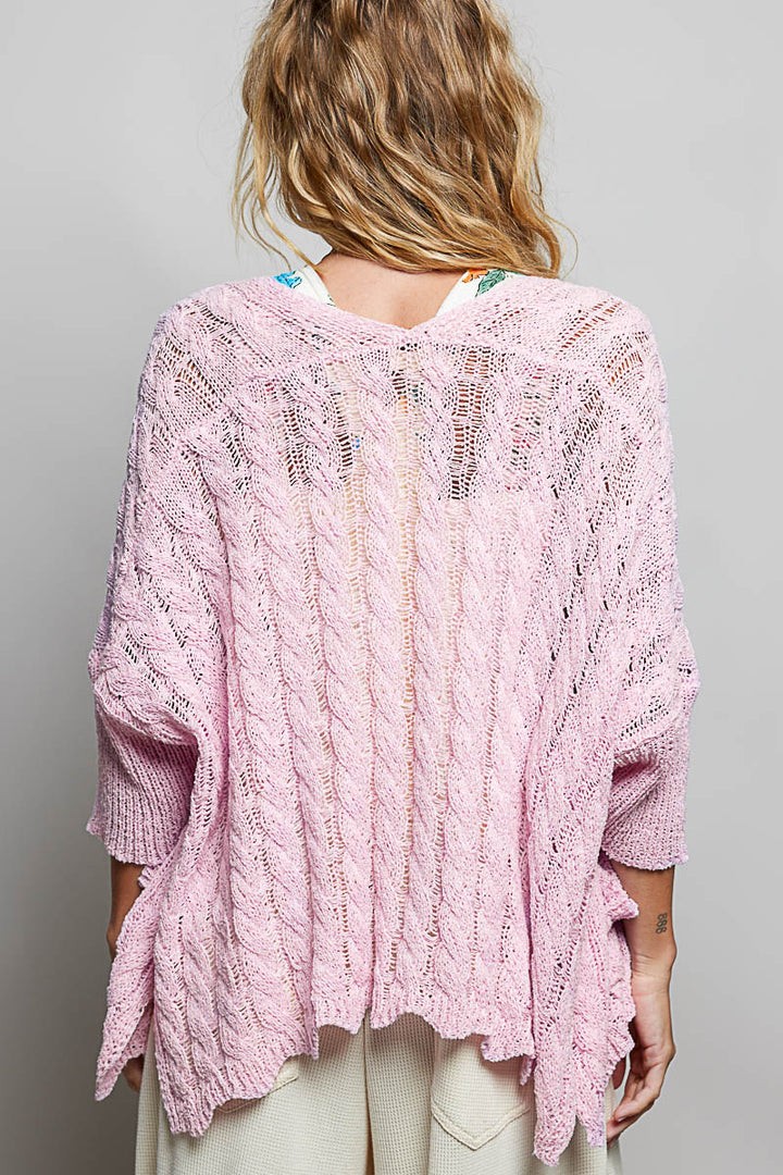 Short Sleeve Cable Lightweight Sweater Cardigan - Blush by POL
